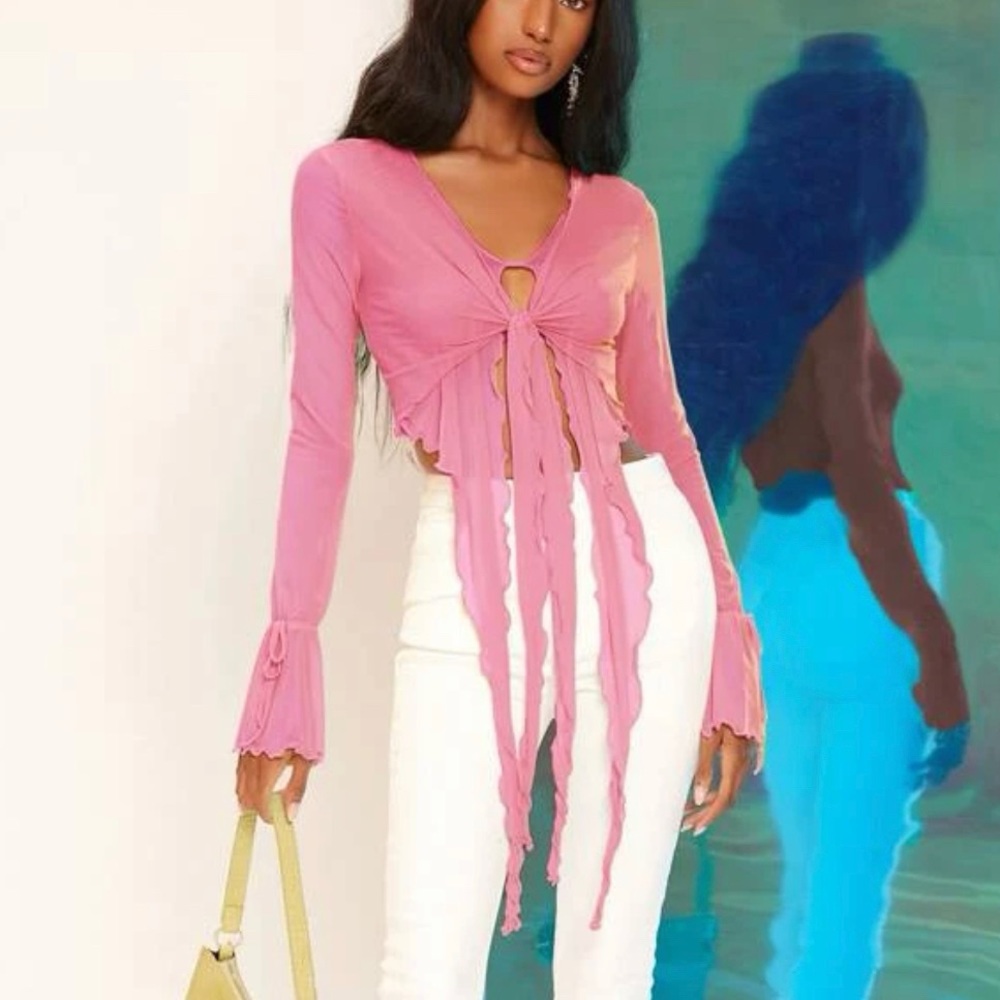 Tie Front Trimmed Asymmetrical Top